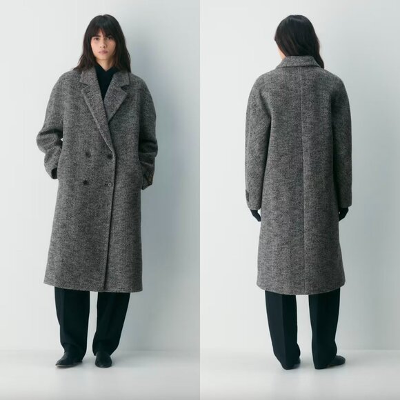 NWT Babaton Aritzia Black White Herringbone Wool Cashmere The Slouch Coat - Picture 8 of 8